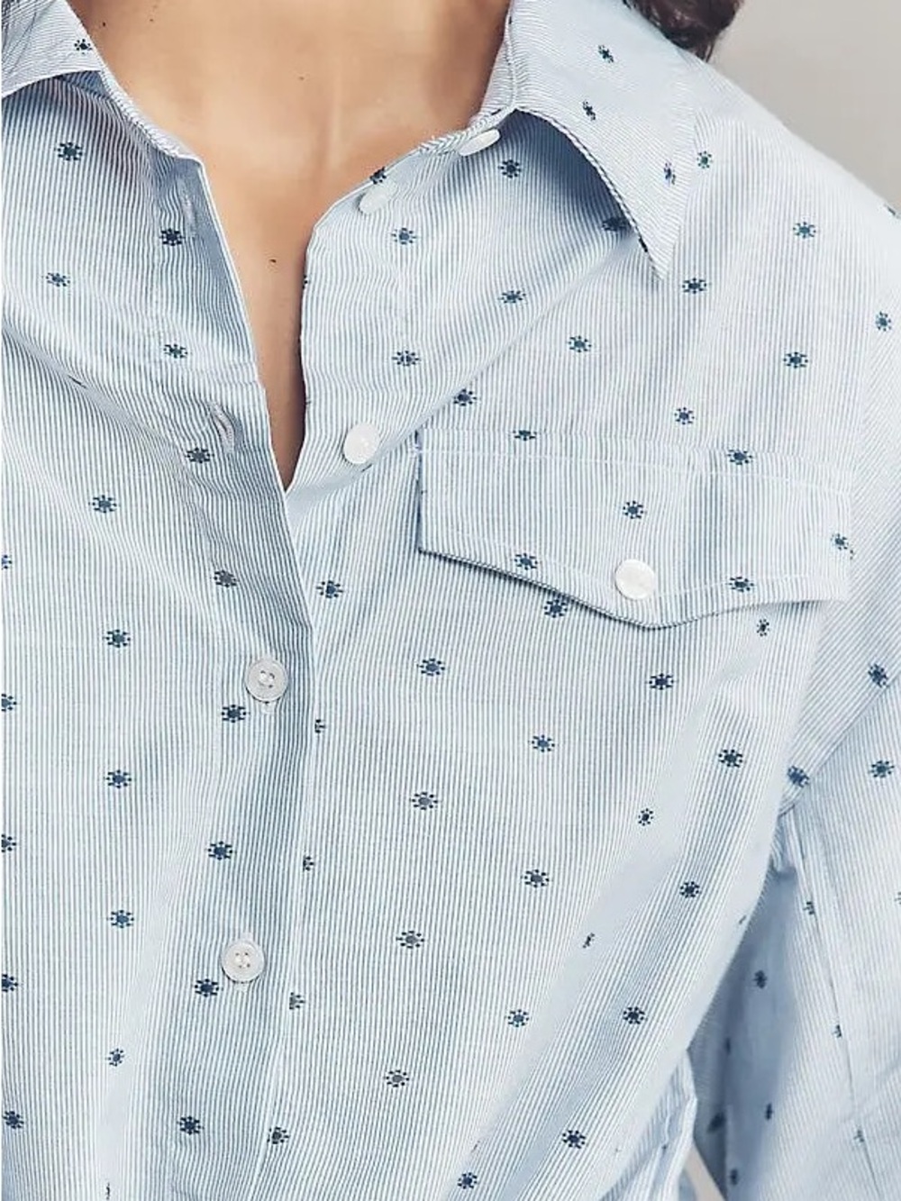 Maeve Anthropologie Women’s Blue/White Cinched Waist Button Down Shirt Size M - Picture 10 of 10